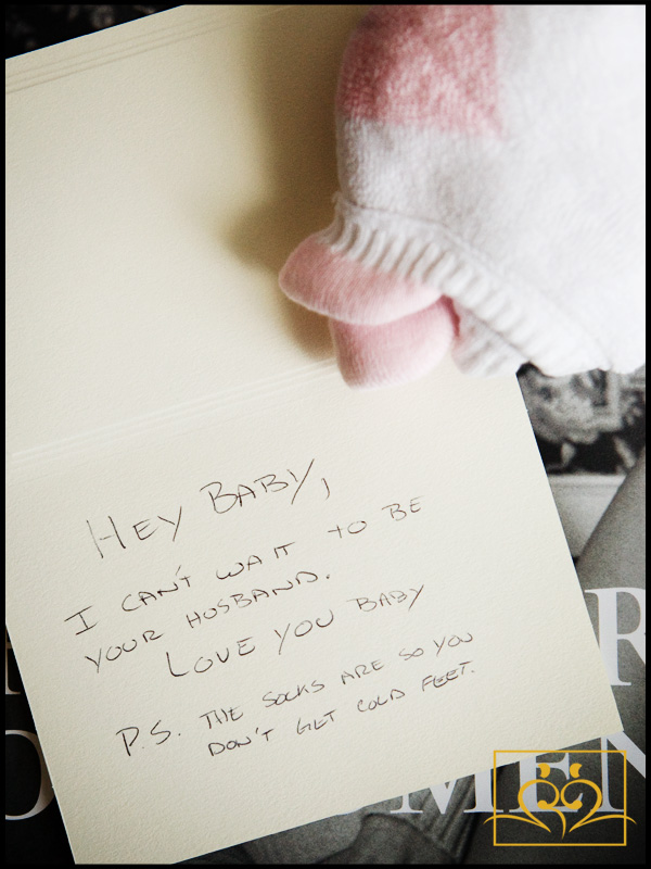 The socks came with this sweet note...something about " cold feet".